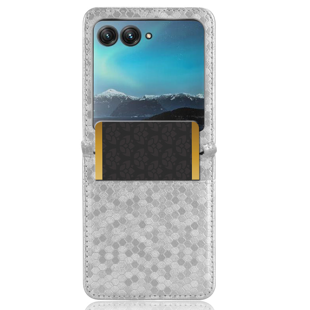 Uniqkart for Motorola Razr 40 Ultra 5G Card Holder Phone Case Imprinted Dot Pattern PU Leather Cover - Silver