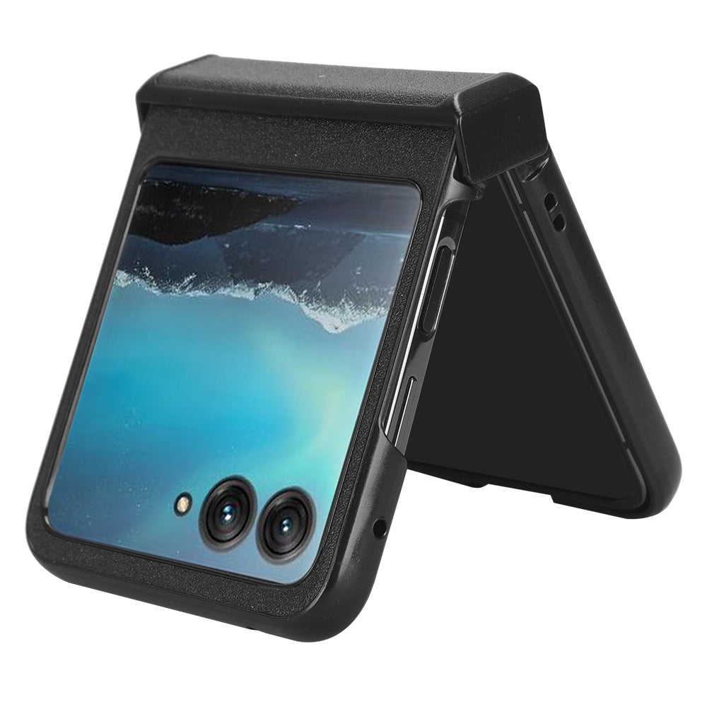 Protective Cover for Motorola Razr 40 Ultra 5G , Sandskin Texture PU Leather Coated Acrylic Folding Phone Case - Black