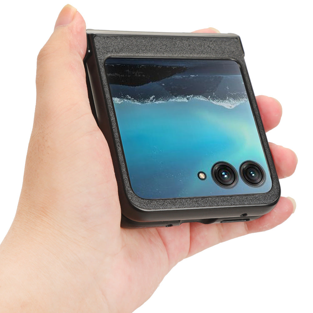 Protective Cover for Motorola Razr 40 Ultra 5G , Sandskin Texture PU Leather Coated Acrylic Folding Phone Case - Black