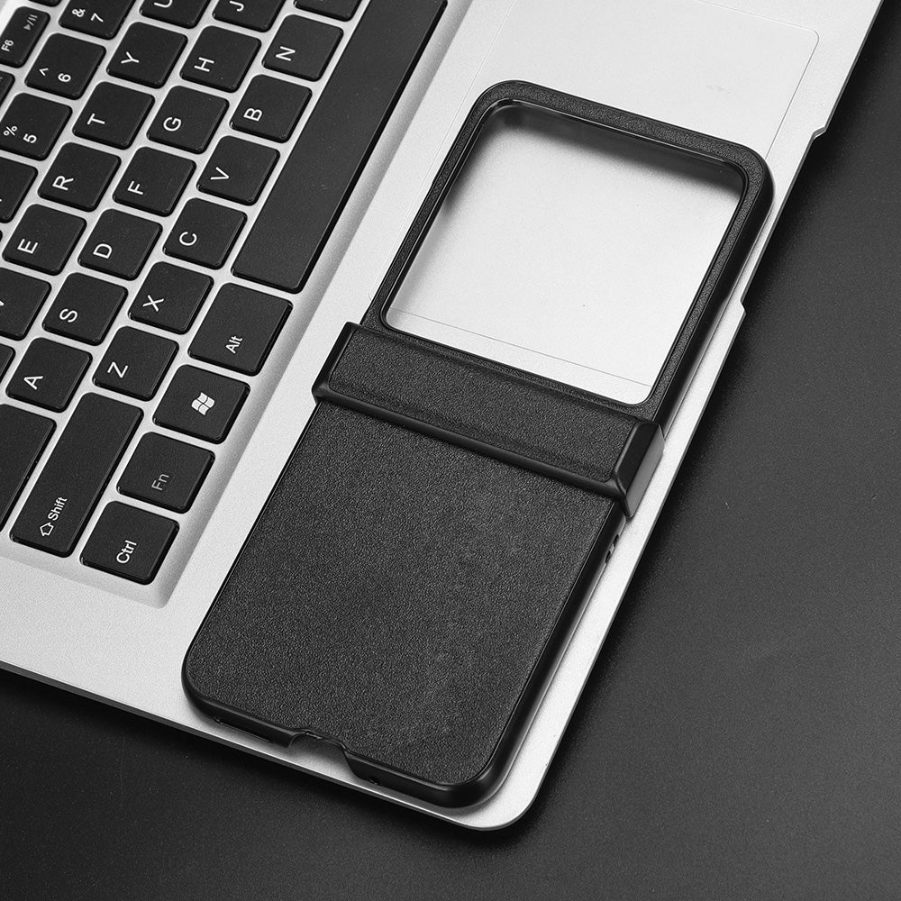 Protective Cover for Motorola Razr 40 Ultra 5G , Sandskin Texture PU Leather Coated Acrylic Folding Phone Case - Black