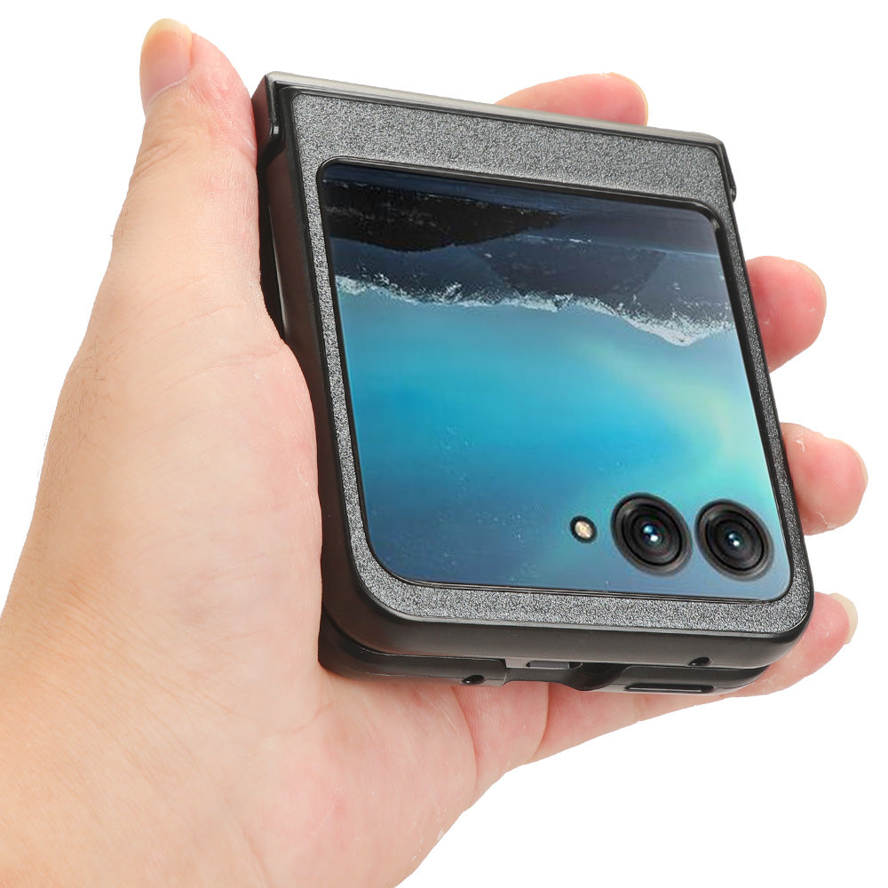 Protective Cover for Motorola Razr 40 Ultra 5G , Sandskin Texture PU Leather Coated Acrylic Folding Phone Case - Grey