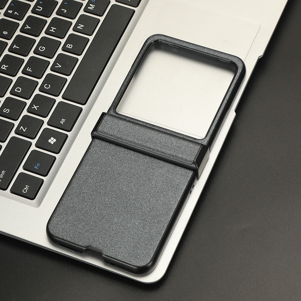 Protective Cover for Motorola Razr 40 Ultra 5G , Sandskin Texture PU Leather Coated Acrylic Folding Phone Case - Grey