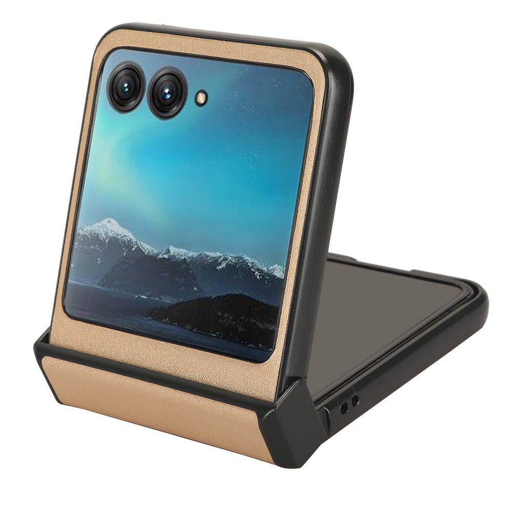 Protective Cover for Motorola Razr 40 Ultra 5G , Sandskin Texture PU Leather Coated Acrylic Folding Phone Case - Gold