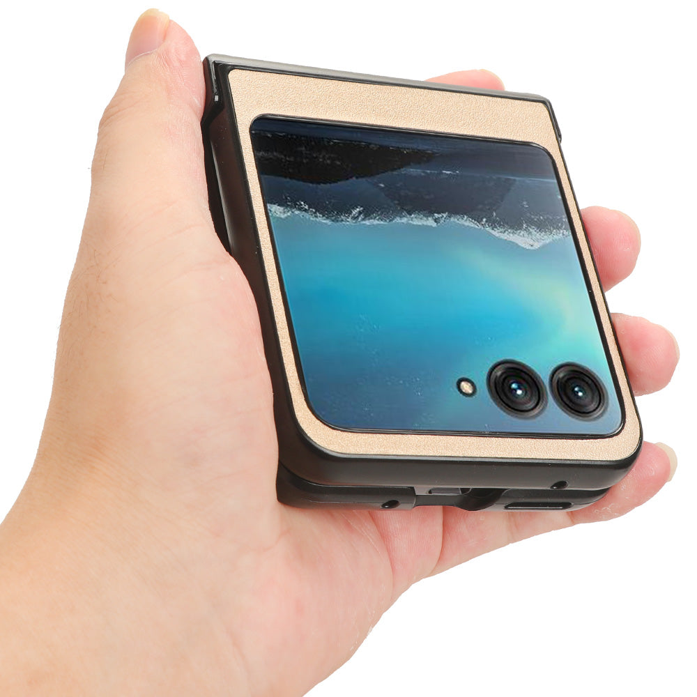 Protective Cover for Motorola Razr 40 Ultra 5G , Sandskin Texture PU Leather Coated Acrylic Folding Phone Case - Gold