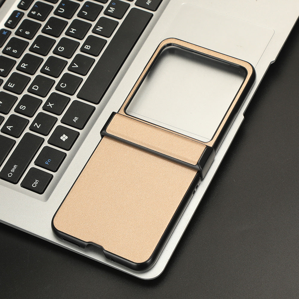 Protective Cover for Motorola Razr 40 Ultra 5G , Sandskin Texture PU Leather Coated Acrylic Folding Phone Case - Gold