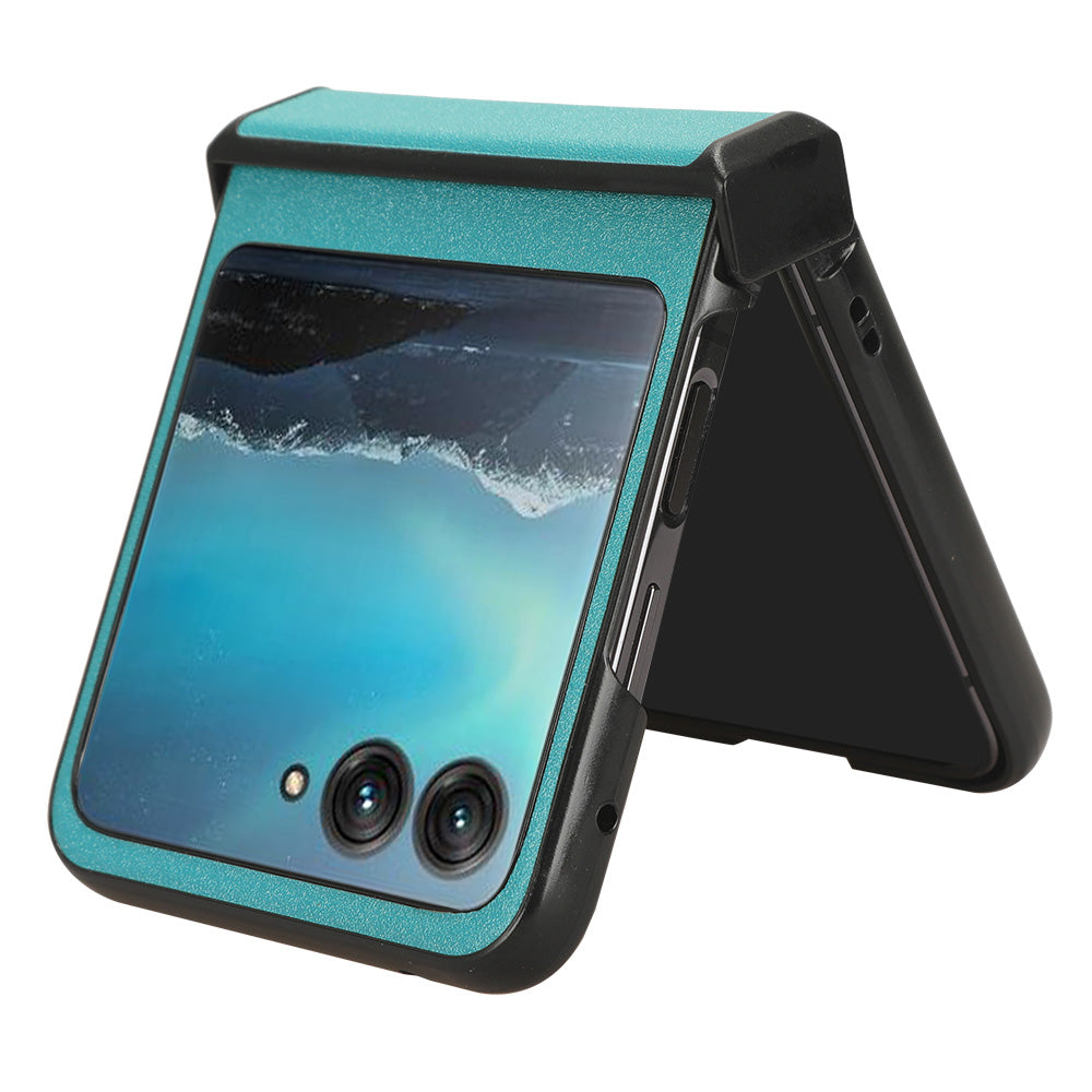 Protective Cover for Motorola Razr 40 Ultra 5G , Sandskin Texture PU Leather Coated Acrylic Folding Phone Case - Blue