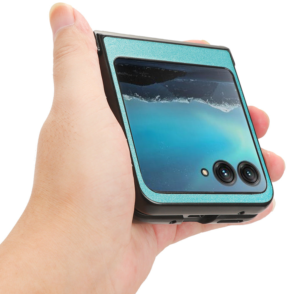 Protective Cover for Motorola Razr 40 Ultra 5G , Sandskin Texture PU Leather Coated Acrylic Folding Phone Case - Blue