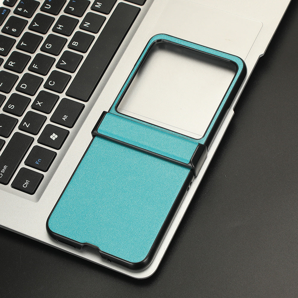 Protective Cover for Motorola Razr 40 Ultra 5G , Sandskin Texture PU Leather Coated Acrylic Folding Phone Case - Blue