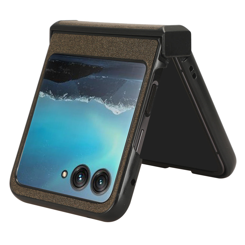 Protective Cover for Motorola Razr 40 Ultra 5G , Sandskin Texture PU Leather Coated Acrylic Folding Phone Case - Brown