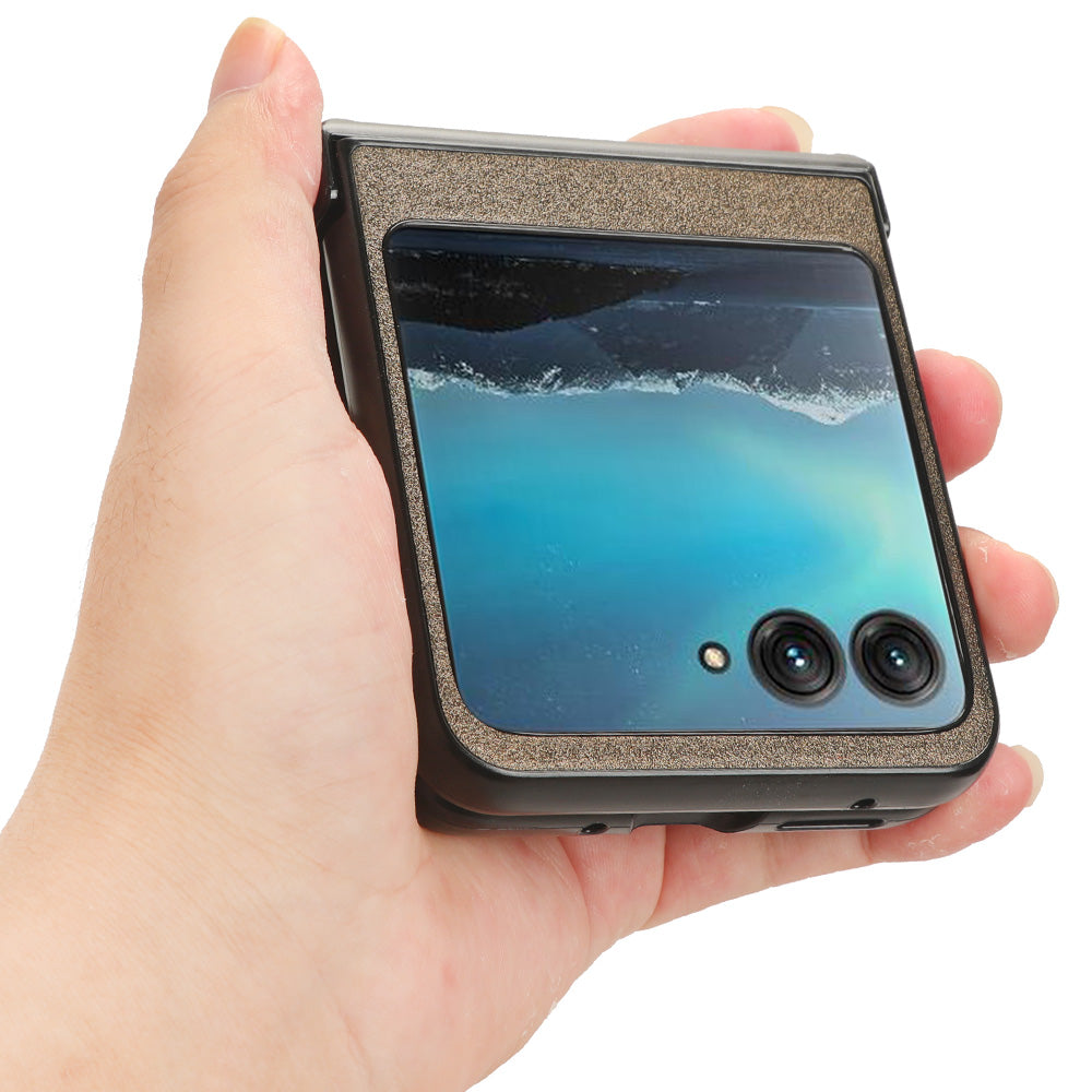 Protective Cover for Motorola Razr 40 Ultra 5G , Sandskin Texture PU Leather Coated Acrylic Folding Phone Case - Brown