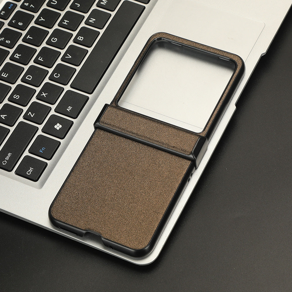 Protective Cover for Motorola Razr 40 Ultra 5G , Sandskin Texture PU Leather Coated Acrylic Folding Phone Case - Brown