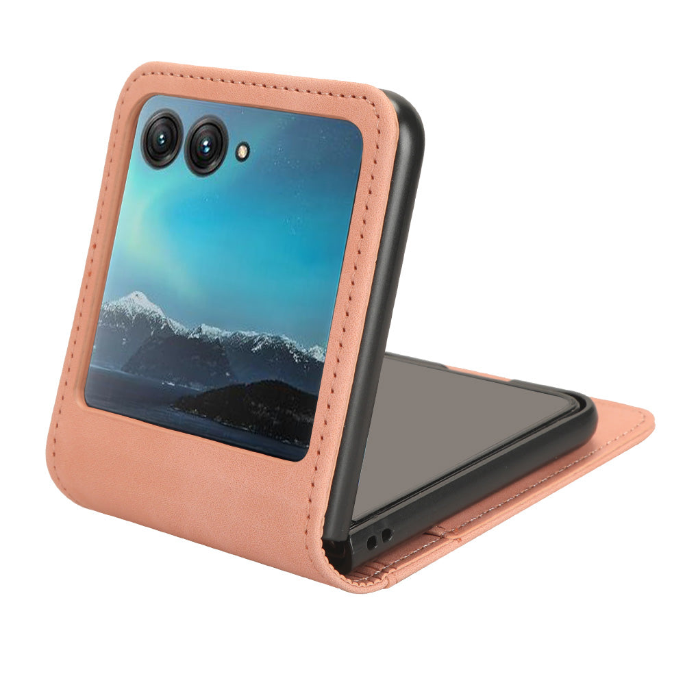 Uniqkart for Motorola Razr 40 Ultra 5G PU Leather+PC Phone Case Separable Design Card Slot Skin-Touch Cover - Pink