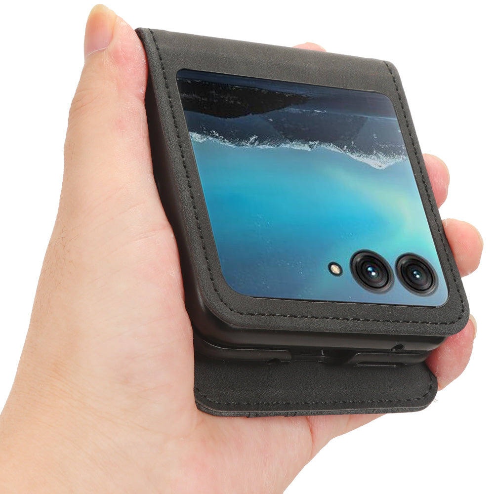 Uniqkart for Motorola Razr 40 Ultra 5G PU Leather+PC Phone Case Separable Design Card Slot Skin-Touch Cover - Black