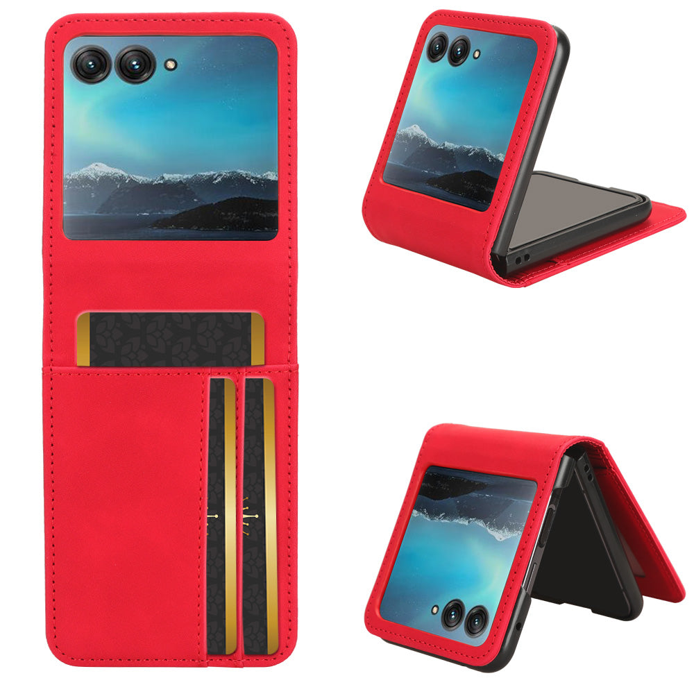 Uniqkart for Motorola Razr 40 Ultra 5G PU Leather+PC Phone Case Separable Design Card Slot Skin-Touch Cover - Red