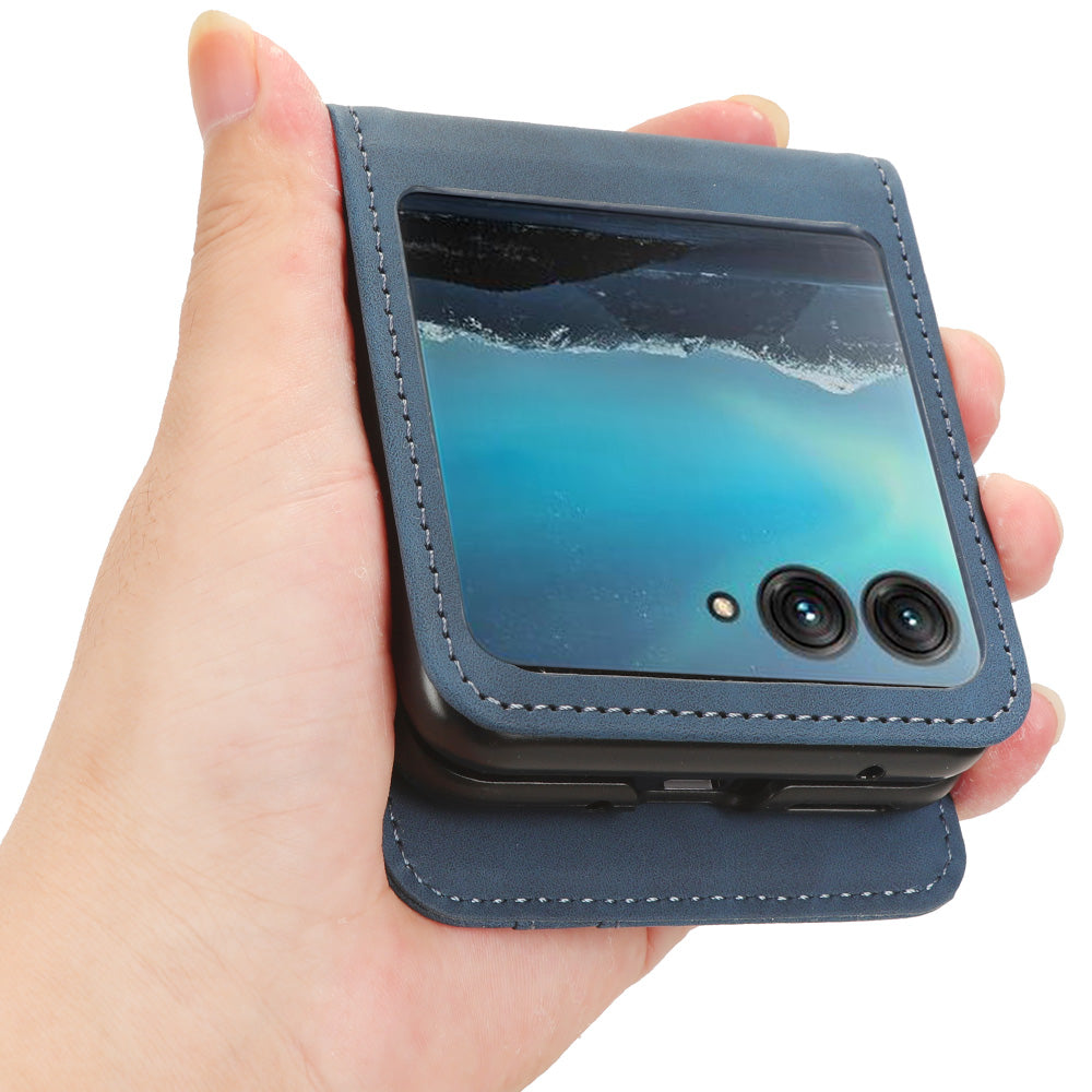 Uniqkart for Motorola Razr 40 Ultra 5G PU Leather+PC Phone Case Separable Design Card Slot Skin-Touch Cover - Blue