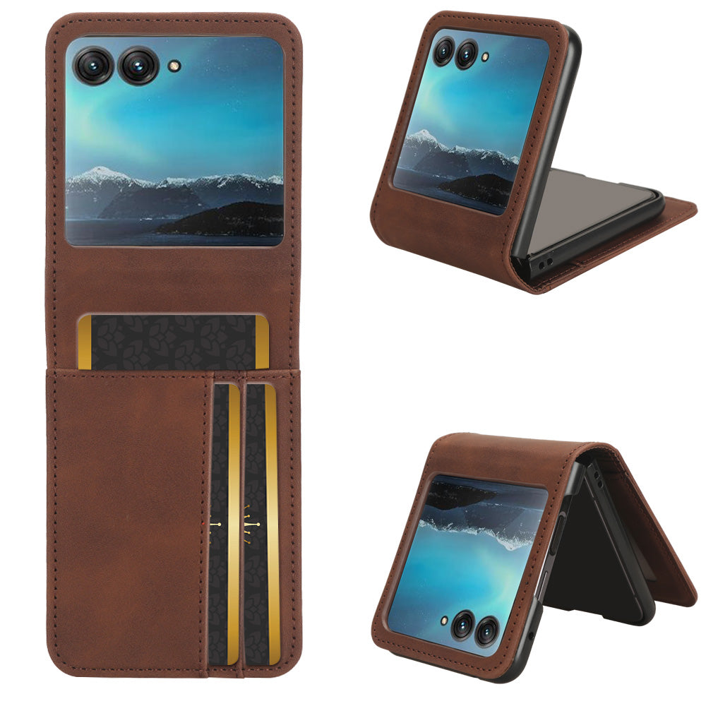 Uniqkart for Motorola Razr 40 Ultra 5G PU Leather+PC Phone Case Separable Design Card Slot Skin-Touch Cover - Brown