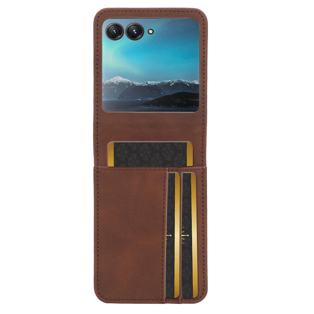 Uniqkart for Motorola Razr 40 Ultra 5G PU Leather+PC Phone Case Separable Design Card Slot Skin-Touch Cover - Brown