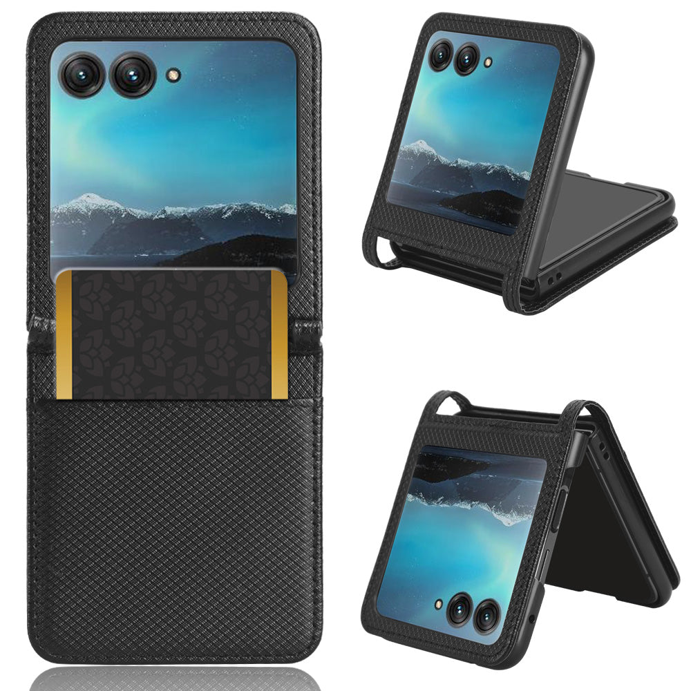 Uniqkart for Motorola Razr 40 Ultra 5G PU Leather + PC Diamond Texture Case Card Slot Stand Phone Cover - Black