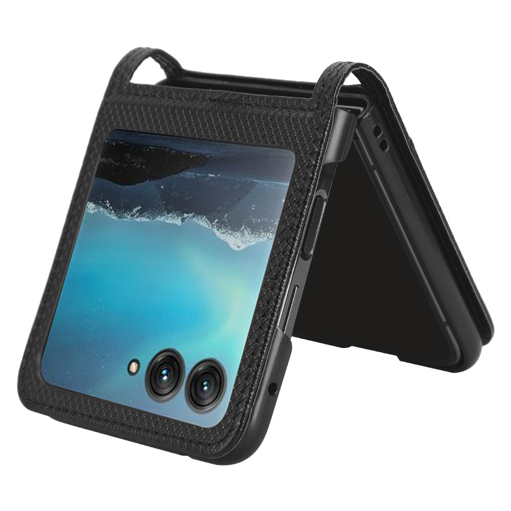 Uniqkart for Motorola Razr 40 Ultra 5G PU Leather + PC Diamond Texture Case Card Slot Stand Phone Cover - Black