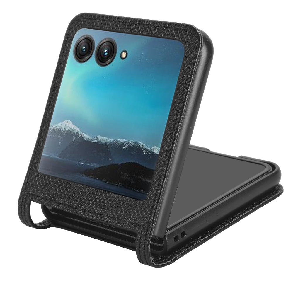 Uniqkart for Motorola Razr 40 Ultra 5G PU Leather + PC Diamond Texture Case Card Slot Stand Phone Cover - Black