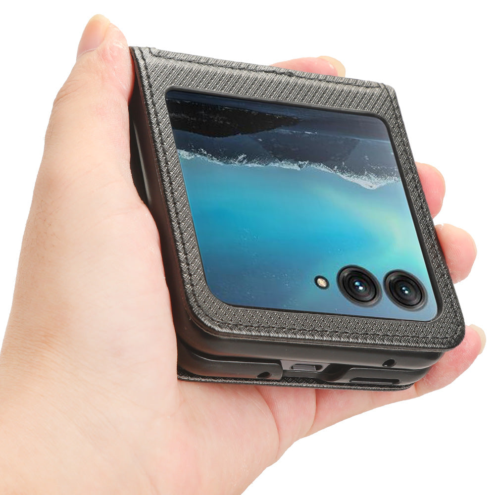 Uniqkart for Motorola Razr 40 Ultra 5G PU Leather + PC Diamond Texture Case Card Slot Stand Phone Cover - Black