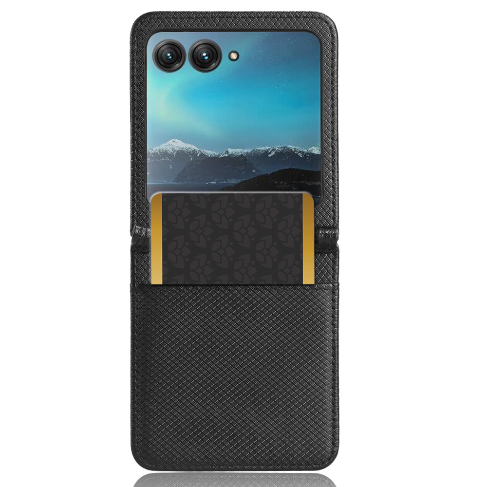 Uniqkart for Motorola Razr 40 Ultra 5G PU Leather + PC Diamond Texture Case Card Slot Stand Phone Cover - Black