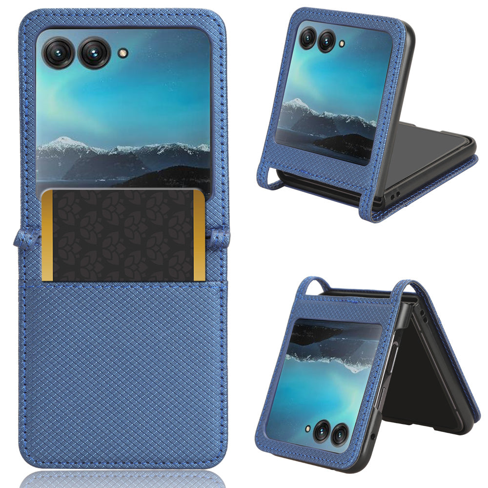 Uniqkart for Motorola Razr 40 Ultra 5G PU Leather + PC Diamond Texture Case Card Slot Stand Phone Cover - Blue