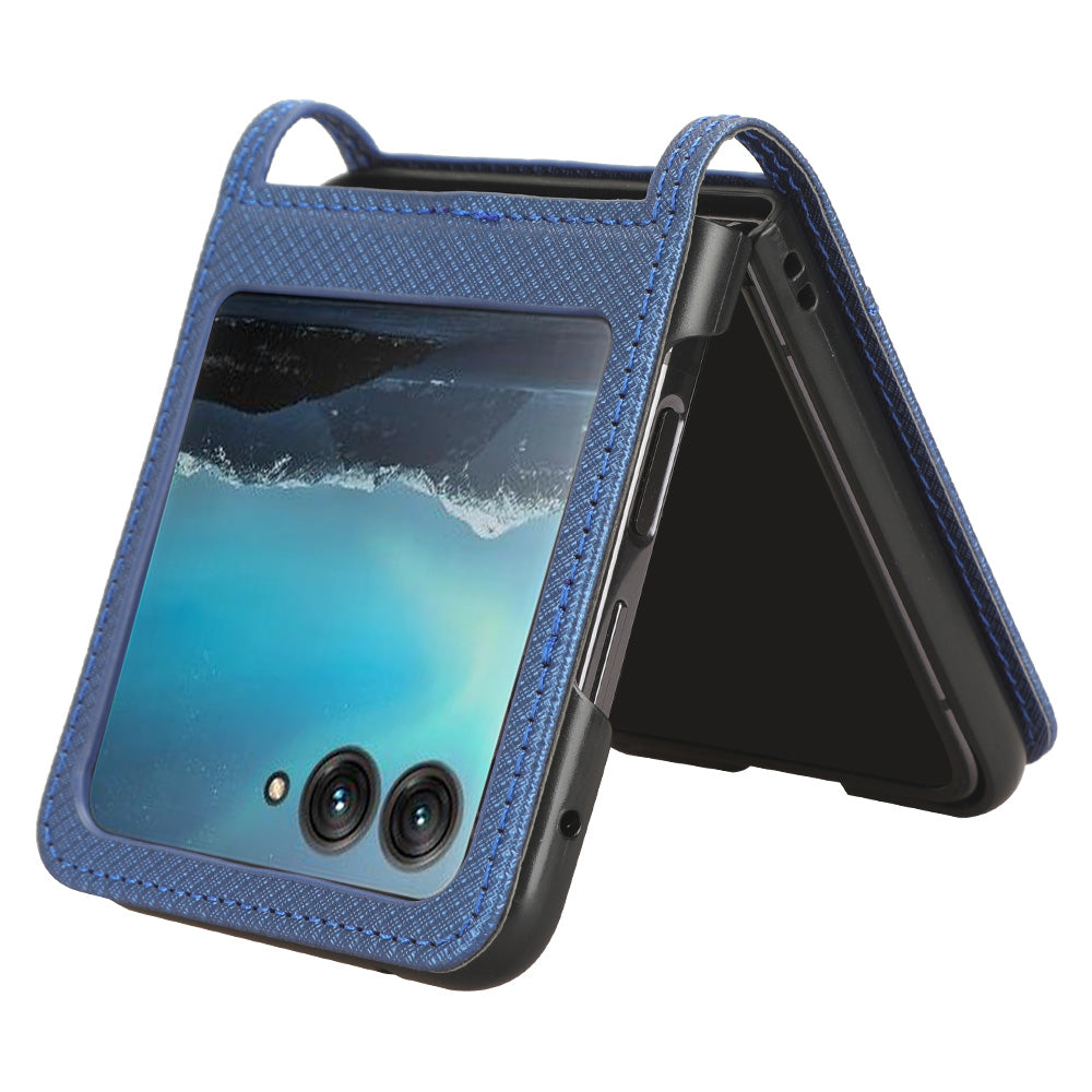 Uniqkart for Motorola Razr 40 Ultra 5G PU Leather + PC Diamond Texture Case Card Slot Stand Phone Cover - Blue