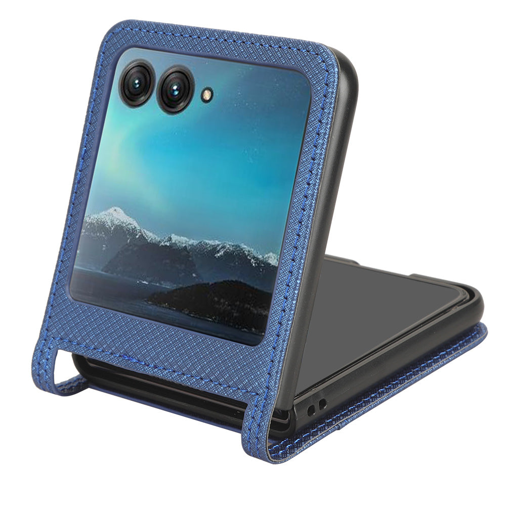 Uniqkart for Motorola Razr 40 Ultra 5G PU Leather + PC Diamond Texture Case Card Slot Stand Phone Cover - Blue