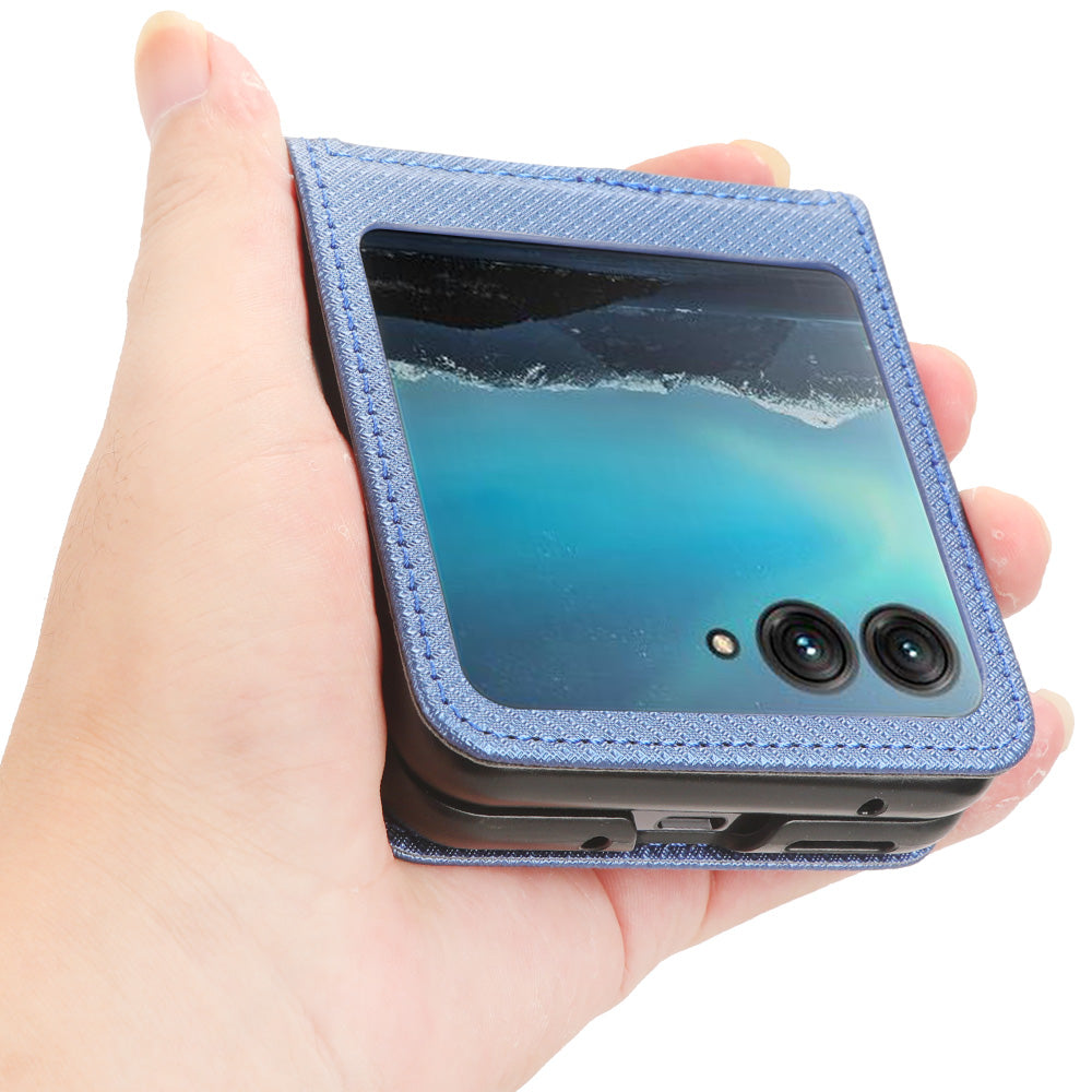 Uniqkart for Motorola Razr 40 Ultra 5G PU Leather + PC Diamond Texture Case Card Slot Stand Phone Cover - Blue