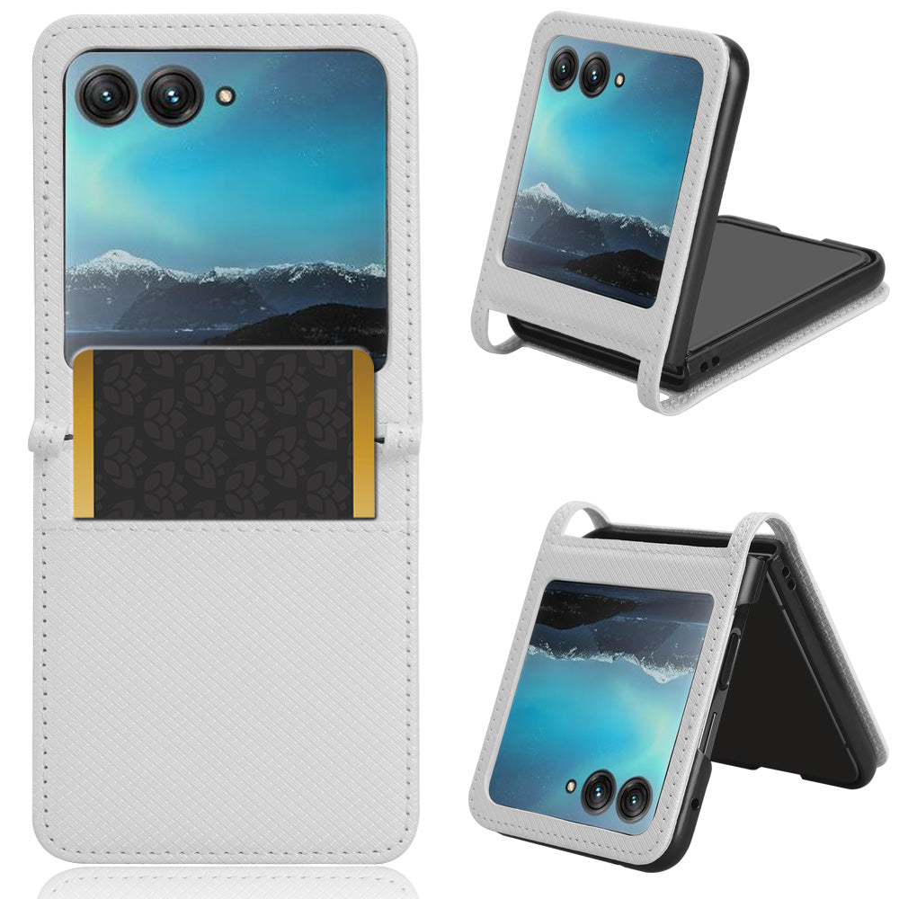 Uniqkart for Motorola Razr 40 Ultra 5G PU Leather + PC Diamond Texture Case Card Slot Stand Phone Cover - White