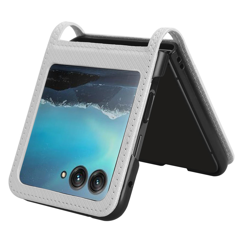 Uniqkart for Motorola Razr 40 Ultra 5G PU Leather + PC Diamond Texture Case Card Slot Stand Phone Cover - White