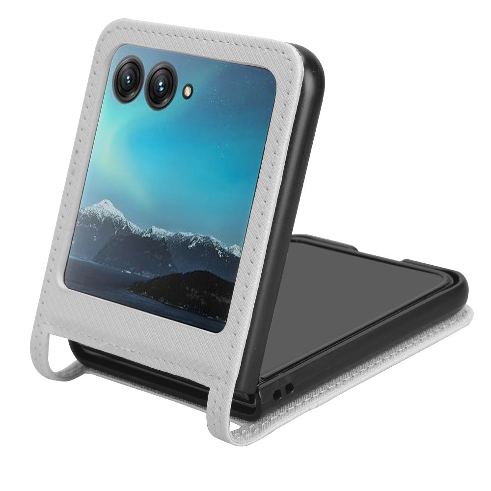 Uniqkart for Motorola Razr 40 Ultra 5G PU Leather + PC Diamond Texture Case Card Slot Stand Phone Cover - White