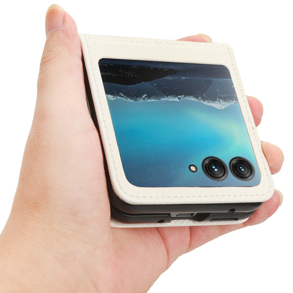 Uniqkart for Motorola Razr 40 Ultra 5G PU Leather + PC Diamond Texture Case Card Slot Stand Phone Cover - White
