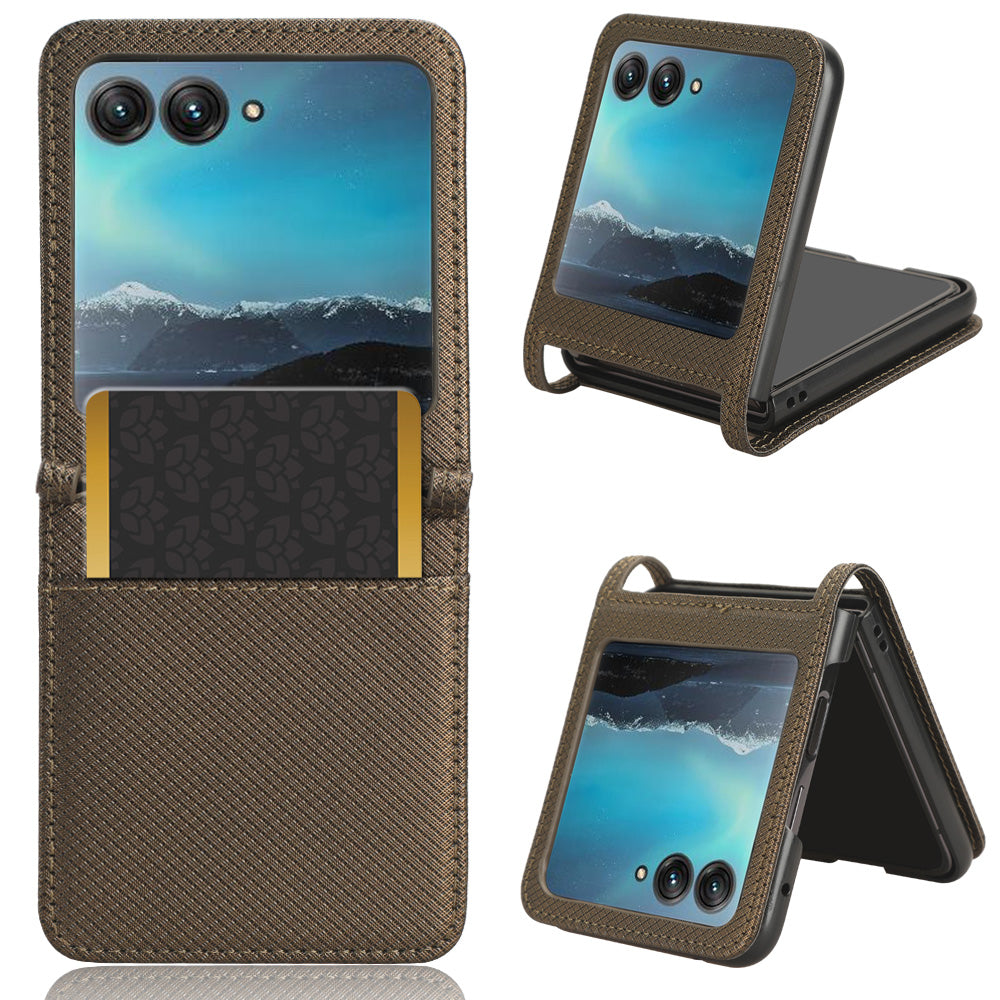 Uniqkart for Motorola Razr 40 Ultra 5G PU Leather + PC Diamond Texture Case Card Slot Stand Phone Cover - Brown
