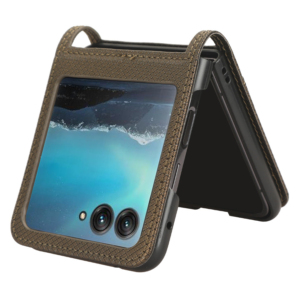 Uniqkart for Motorola Razr 40 Ultra 5G PU Leather + PC Diamond Texture Case Card Slot Stand Phone Cover - Brown