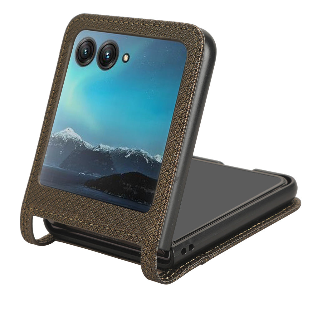 Uniqkart for Motorola Razr 40 Ultra 5G PU Leather + PC Diamond Texture Case Card Slot Stand Phone Cover - Brown