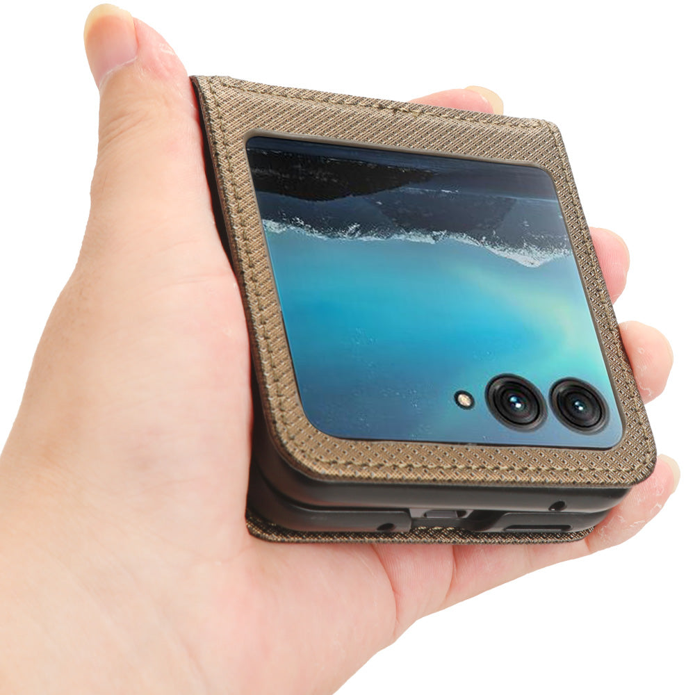 Uniqkart for Motorola Razr 40 Ultra 5G PU Leather + PC Diamond Texture Case Card Slot Stand Phone Cover - Brown