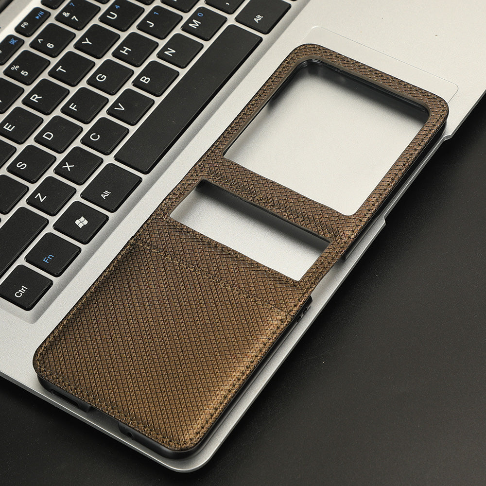 Uniqkart for Motorola Razr 40 Ultra 5G PU Leather + PC Diamond Texture Case Card Slot Stand Phone Cover - Brown