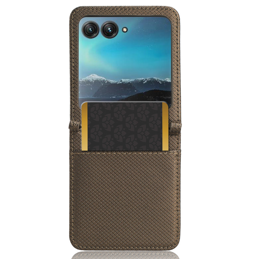 Uniqkart for Motorola Razr 40 Ultra 5G PU Leather + PC Diamond Texture Case Card Slot Stand Phone Cover - Brown