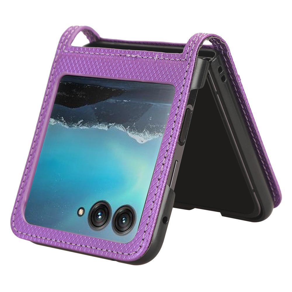 Uniqkart for Motorola Razr 40 Ultra 5G PU Leather + PC Diamond Texture Case Card Slot Stand Phone Cover - Purple
