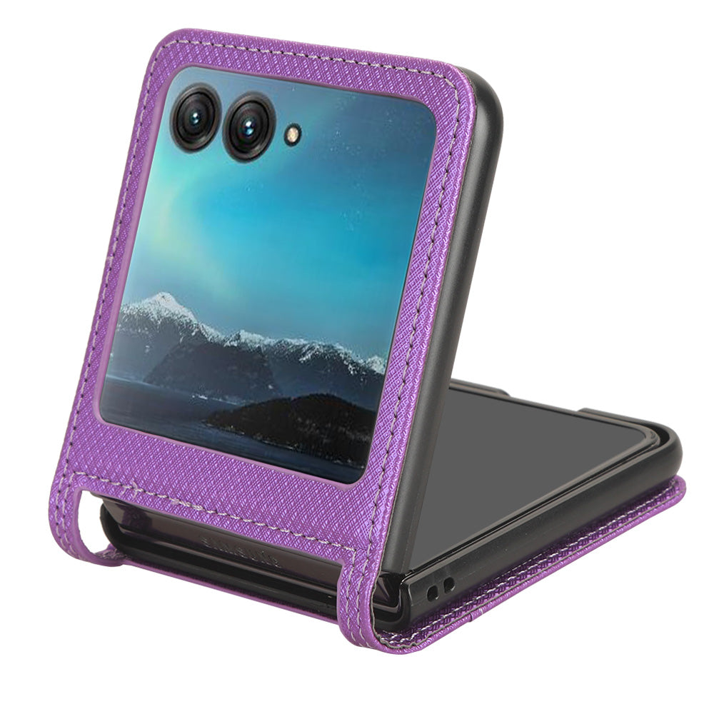 Uniqkart for Motorola Razr 40 Ultra 5G PU Leather + PC Diamond Texture Case Card Slot Stand Phone Cover - Purple