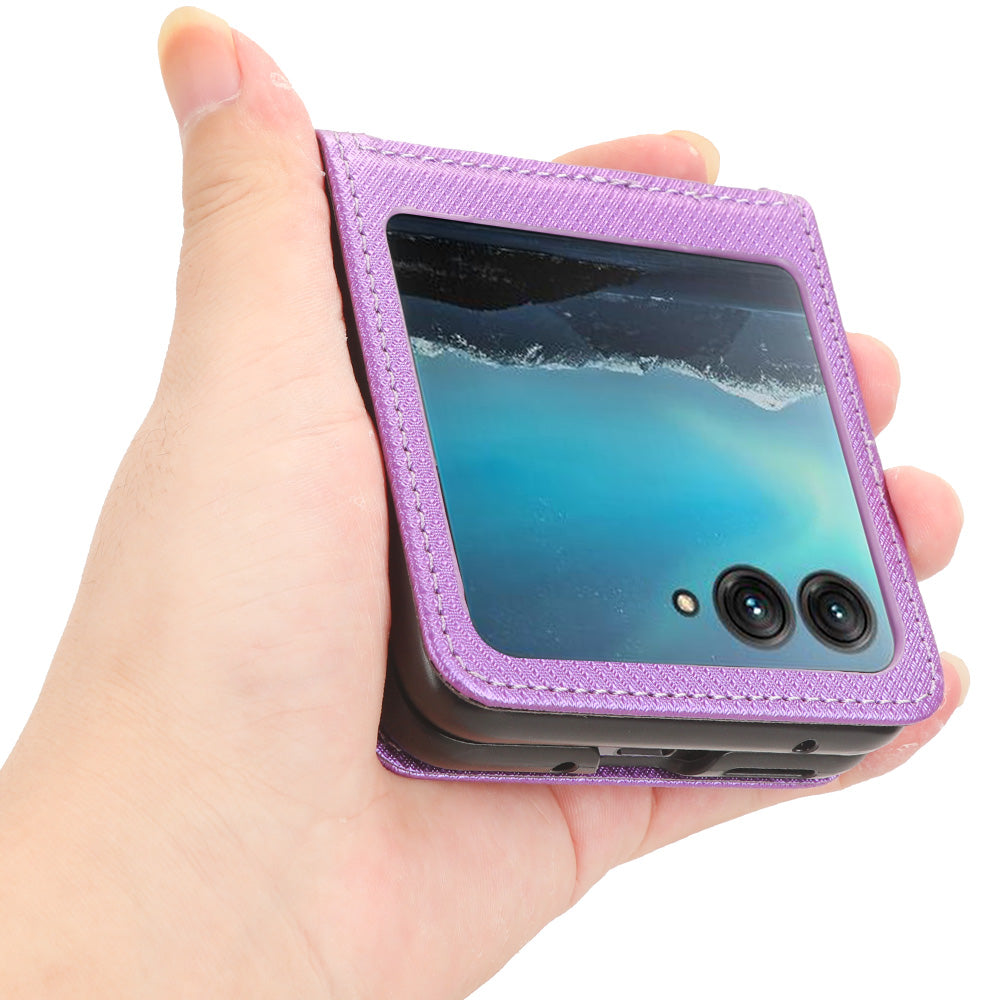 Uniqkart for Motorola Razr 40 Ultra 5G PU Leather + PC Diamond Texture Case Card Slot Stand Phone Cover - Purple