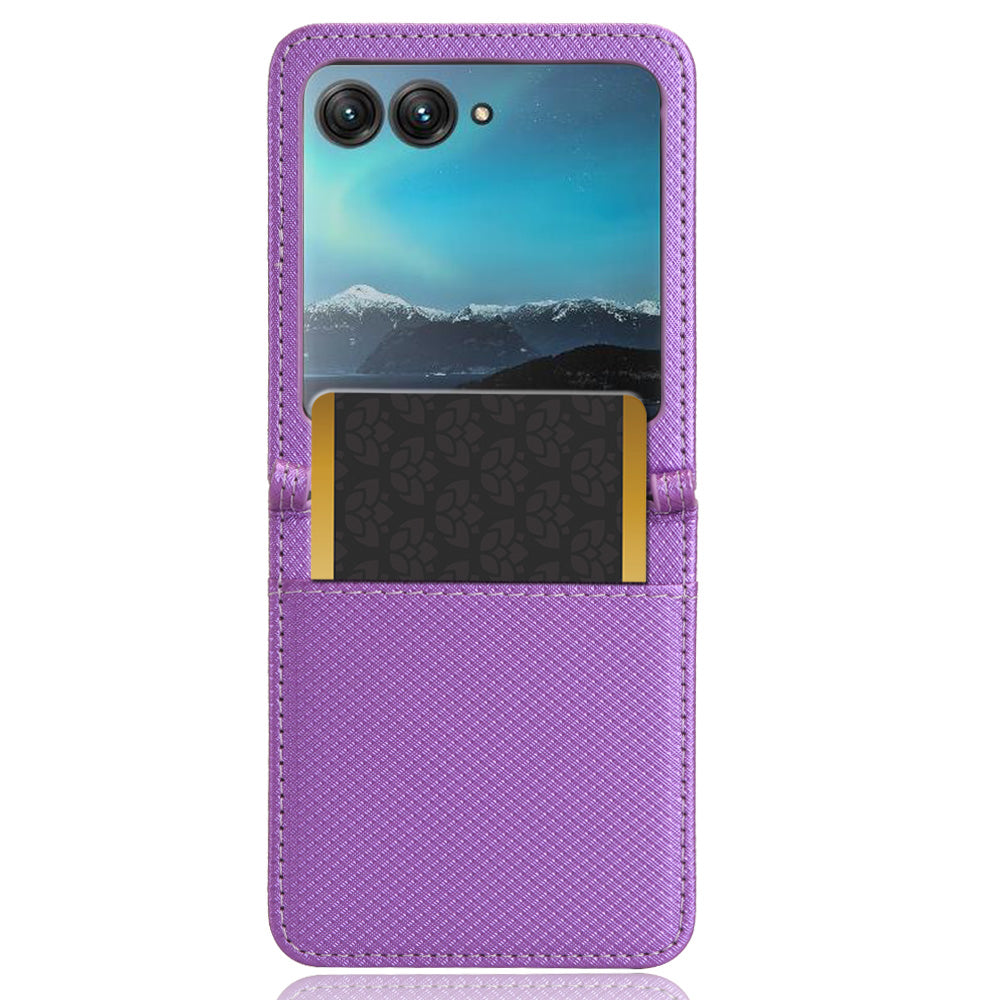 Uniqkart for Motorola Razr 40 Ultra 5G PU Leather + PC Diamond Texture Case Card Slot Stand Phone Cover - Purple