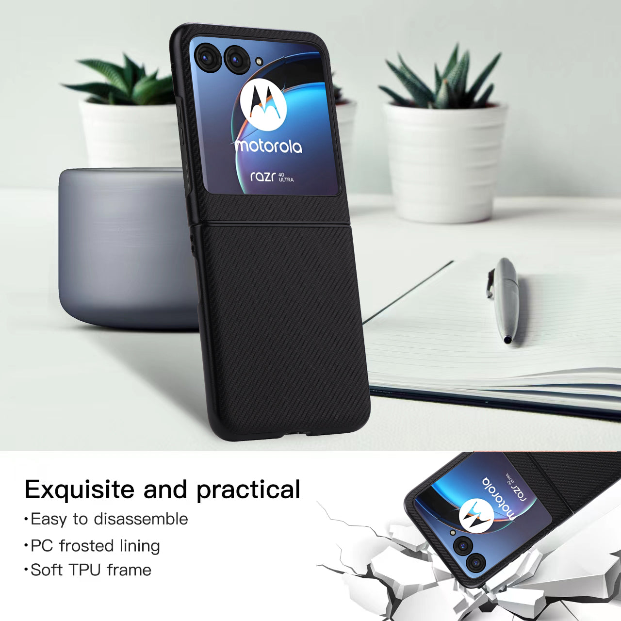 Vili TC Series for Motorola Razr 40 Ultra 5G Shockproof Phone Case PU Leather Coated PC+TPU Hybrid Cover