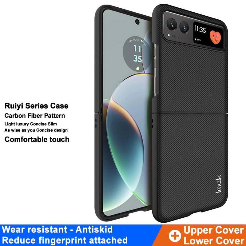 IMAK Ruiyi Series Carbon Fiber Texture Cover for Motorola Razr 40 5G , Shockproof PC + PU Leather Phone Case