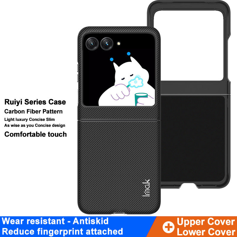 Uniqkart Ruiyi Series for Motorola Razr 40 Ultra 5G Phone Cover Carbon Fiber Texture PC + PU Leather Phone Case