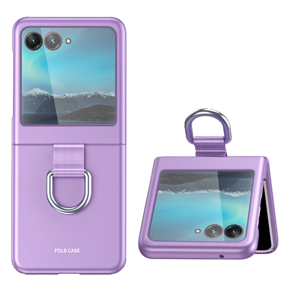 Uniqkart for Motorola Razr 40 Ultra 5G Rubberized Hard PC Phone Case Ring Holder Anti Drop Protective Cover - Purple