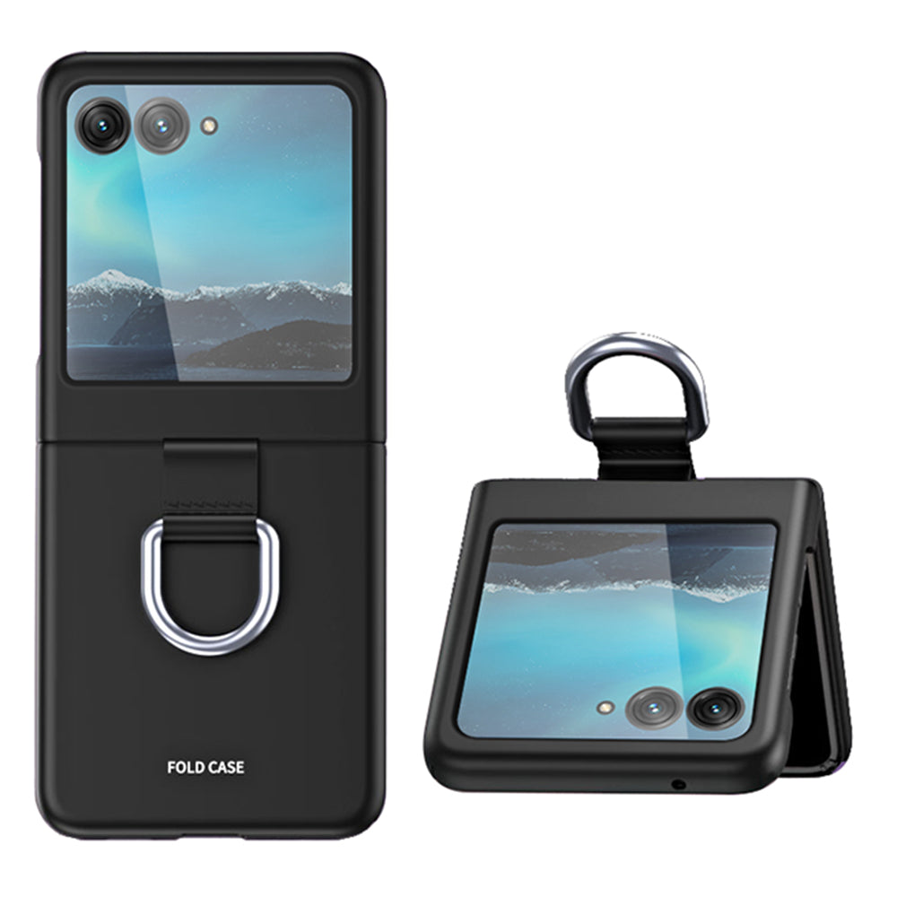 Uniqkart for Motorola Razr 40 Ultra 5G Rubberized Hard PC Phone Case Ring Holder Anti Drop Protective Cover - Black