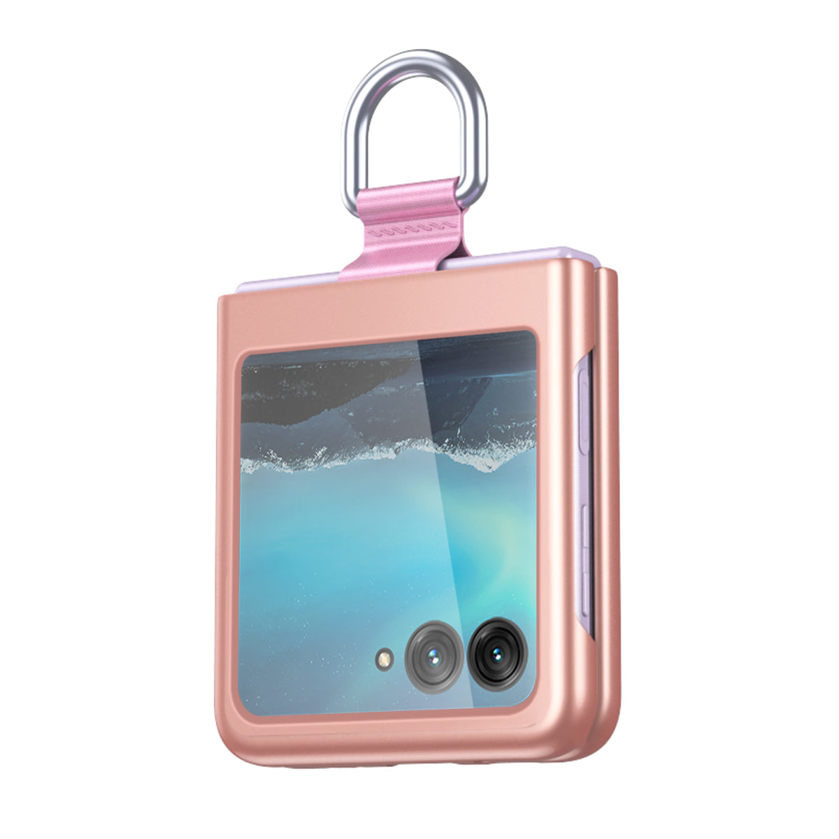 Uniqkart for Motorola Razr 40 Ultra 5G Rubberized Hard PC Phone Case Ring Holder Anti Drop Protective Cover - Rose Gold